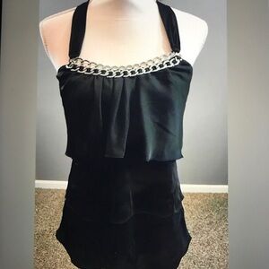 WHBM Black Halter Style Top Size 4 Chain Detail